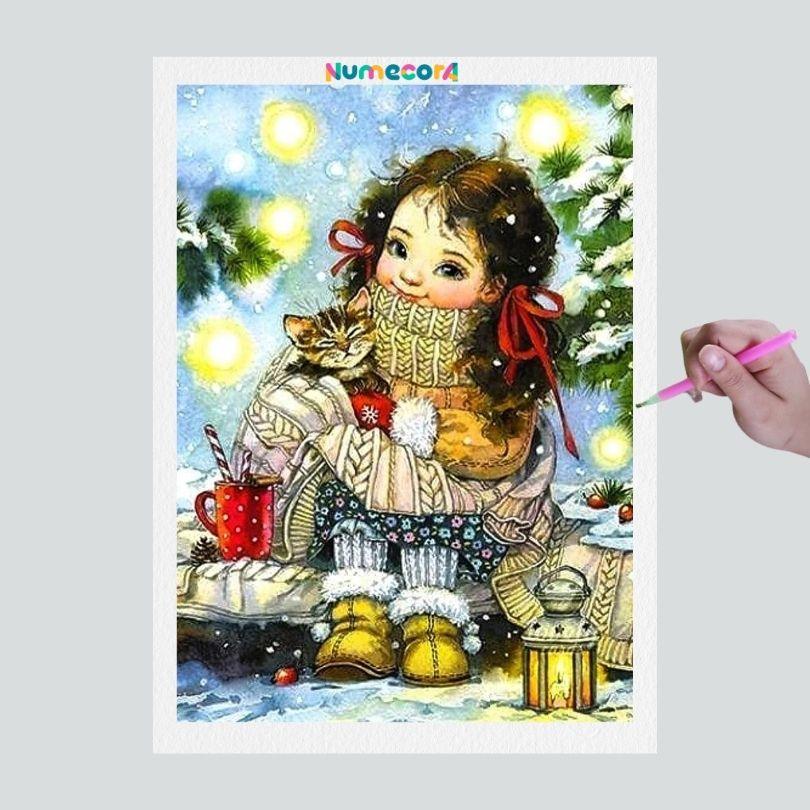 Pintura Terapêutica com Diamantes - Criança Natalina - Tela 100% Preenchida