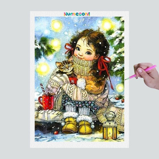 Pintura Terapêutica com Diamantes - Criança Natalina - Tela 100% Preenchida