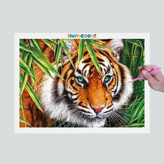 Pintura Terapêutica com Diamantes - Tigre no bote - Tela 100% Preenchida