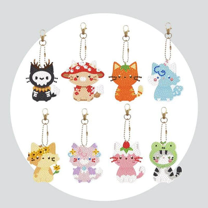 Chaveiros Pintura Terapêutica com Diamantes - Animais Fofinhos - Kit com 8