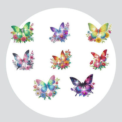Adesivos Magnéticos ( Ímã de Geladeira) - Kit com 8 - Pintura Terapêutica com Diamantes - Borboletas Brilhantes