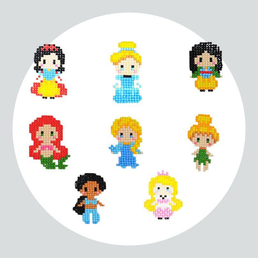 Pintura Terapêutica com Diamantes - Stickers 8Un - Diamante Redondo - Princesas