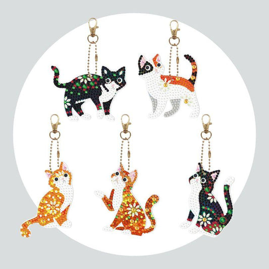 Chaveiros Pintura Terapêutica com Diamantes - Gatinhos - Kit com 5