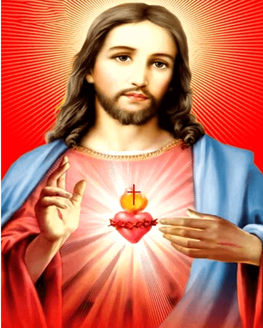 Pintura Terapêutica com Diamantes - Coração de Jesus - Tela 100% Preenchida