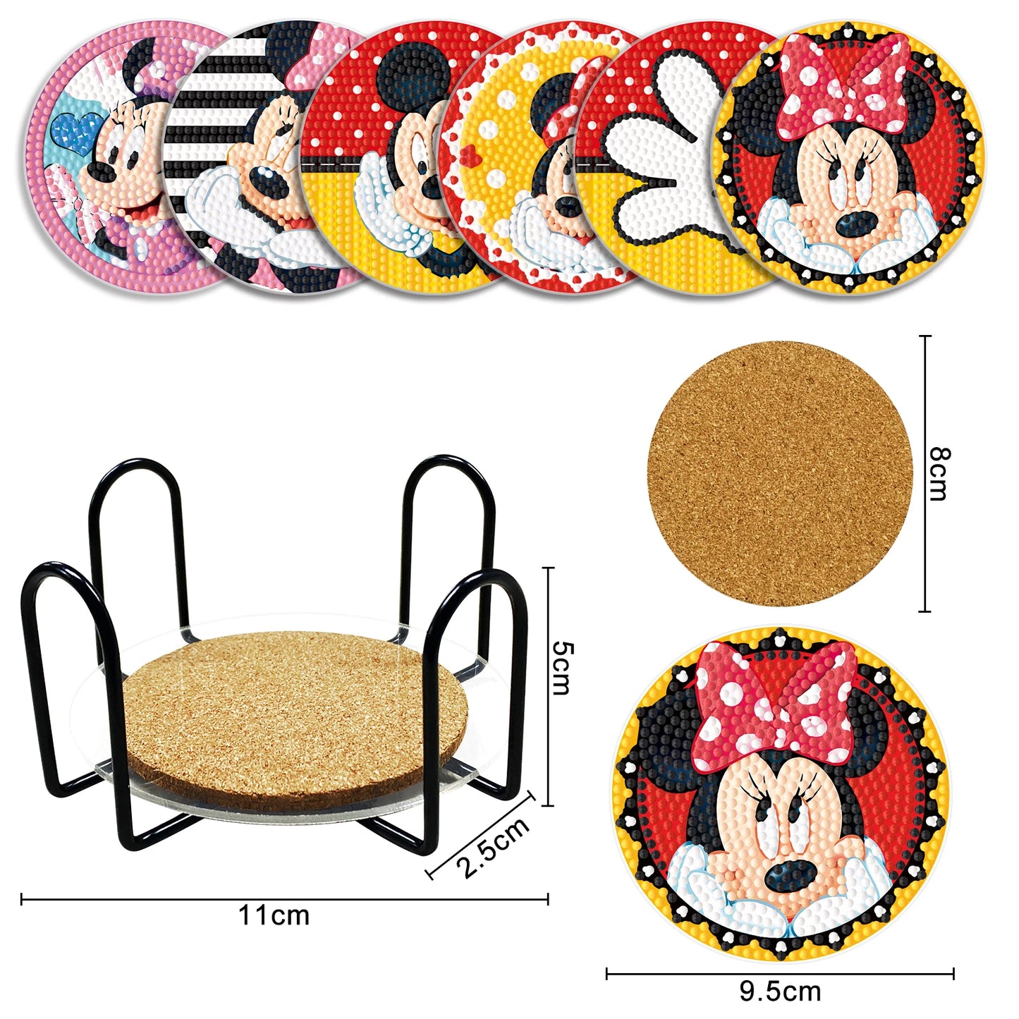 Pintura Terapêutica com Diamantes - Porta Copos (6 Unidades) - Mickey e Minnie