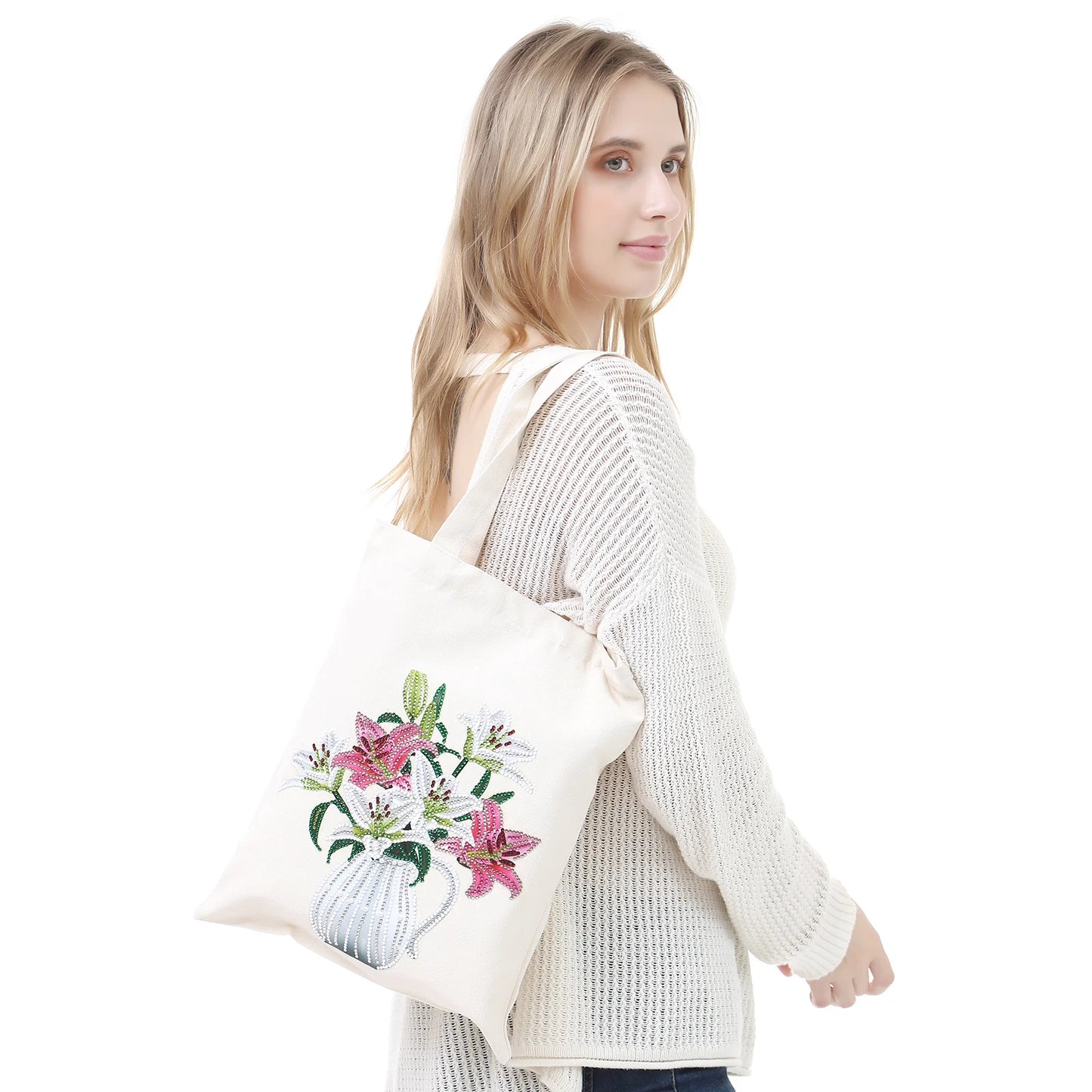 Pintura Terapêutica com Diamantes - Bolsa EcoBag - Vaso de Lirios