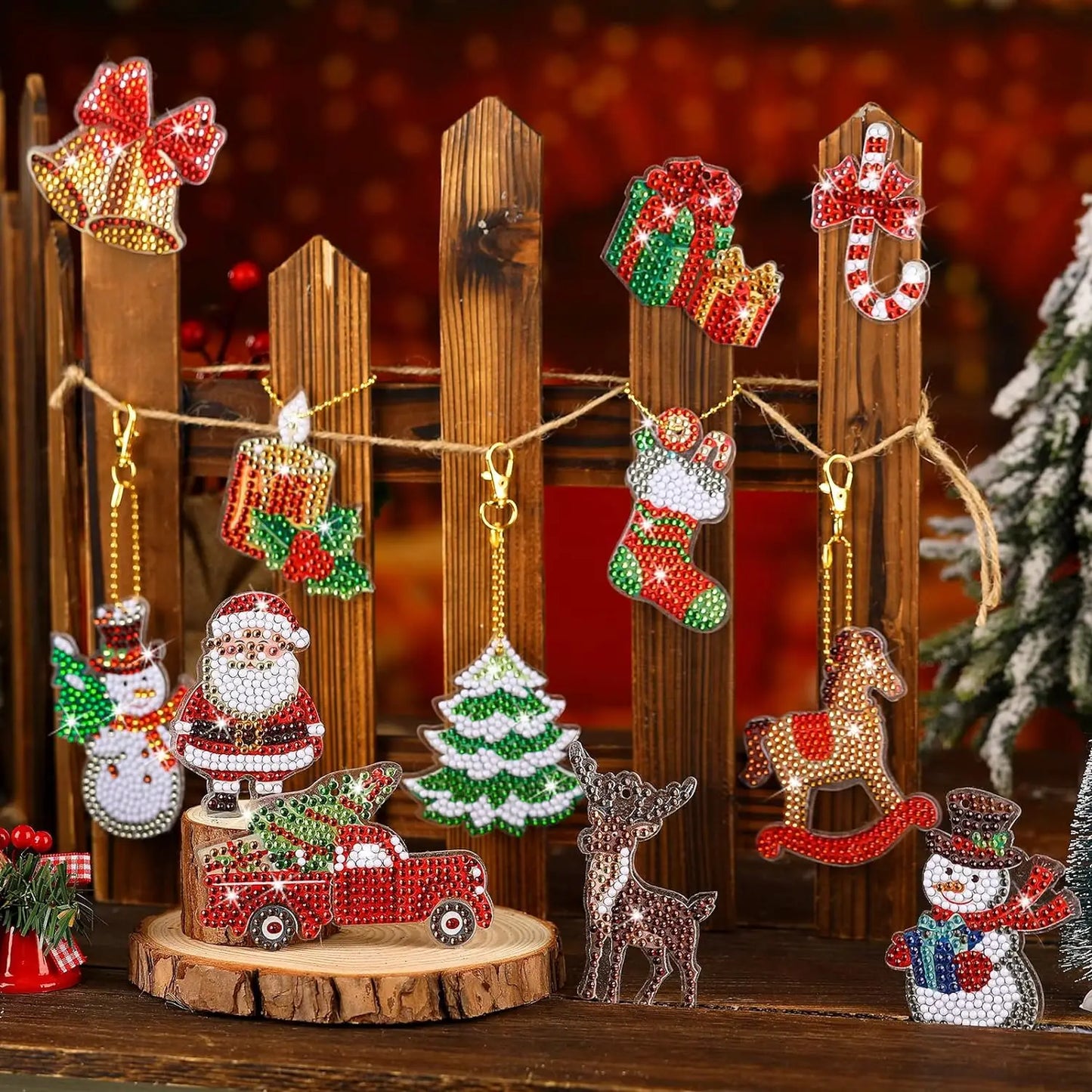 Chaveiros Pintura Terapêutica com Diamantes - Natal - Kit com 12