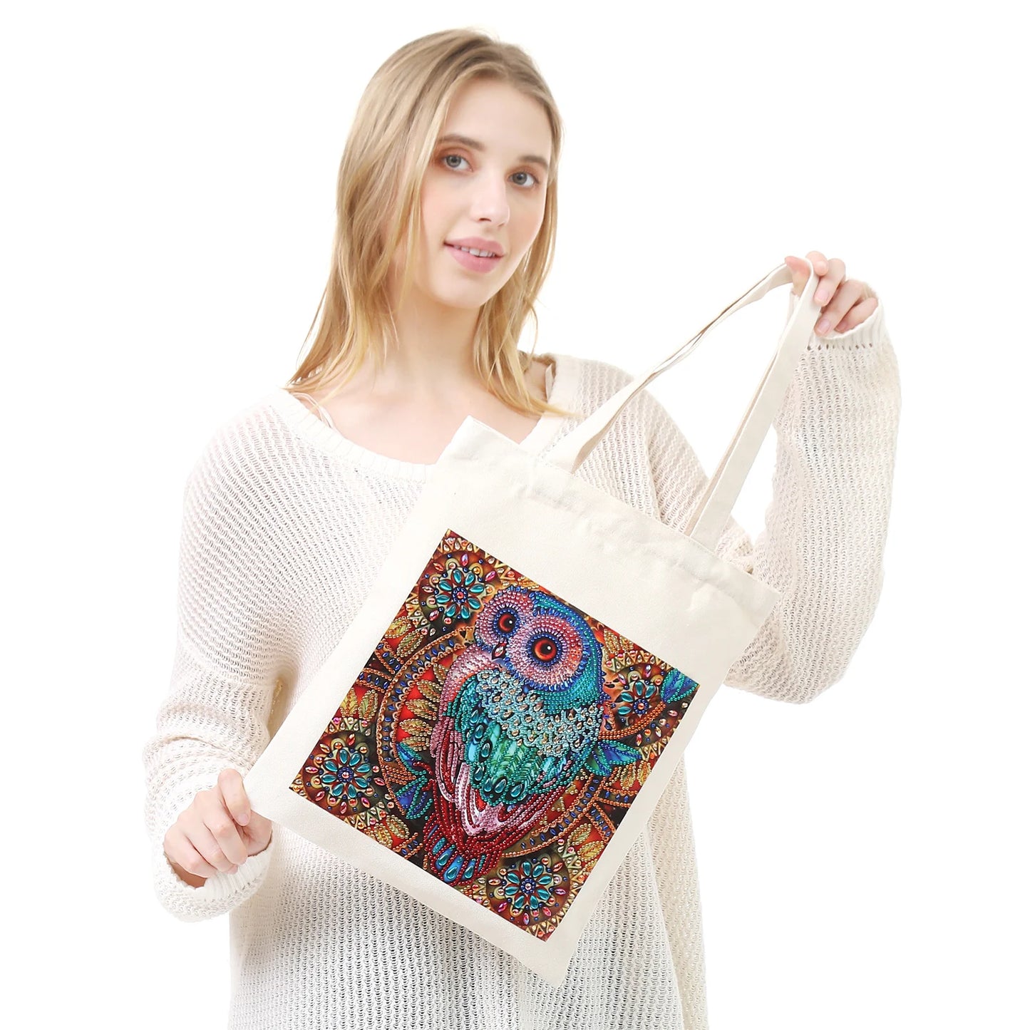 Pintura Terapêutica com Diamantes - Bolsa EcoBag - Coruja