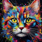 Pintura Terapêutica com Diamantes - Gato Artístico - Tela 100% Preenchida