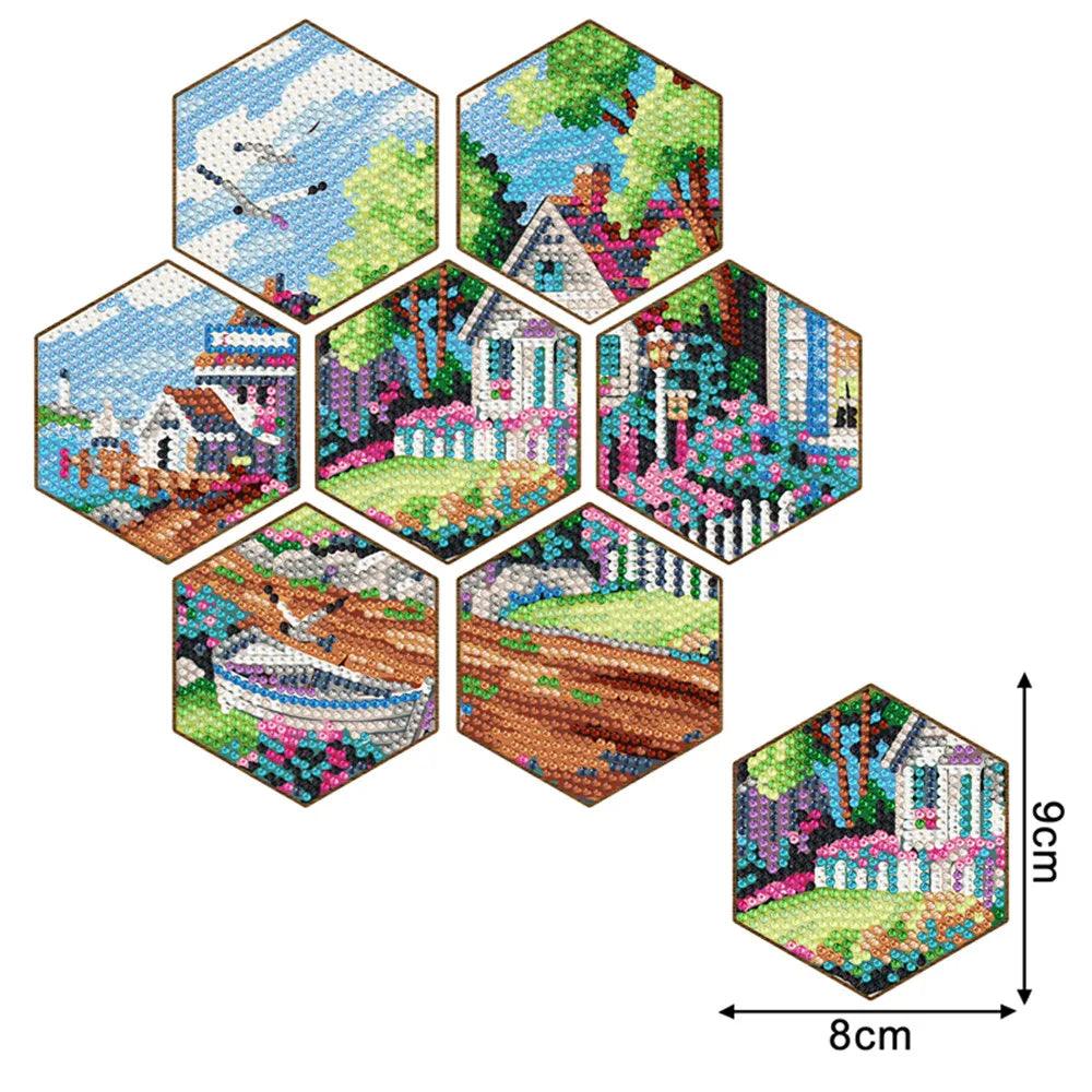 Pintura Terapêutica com Diamantes - Porta Copos Hexagonais (7 Unidades) - Casa do Lago