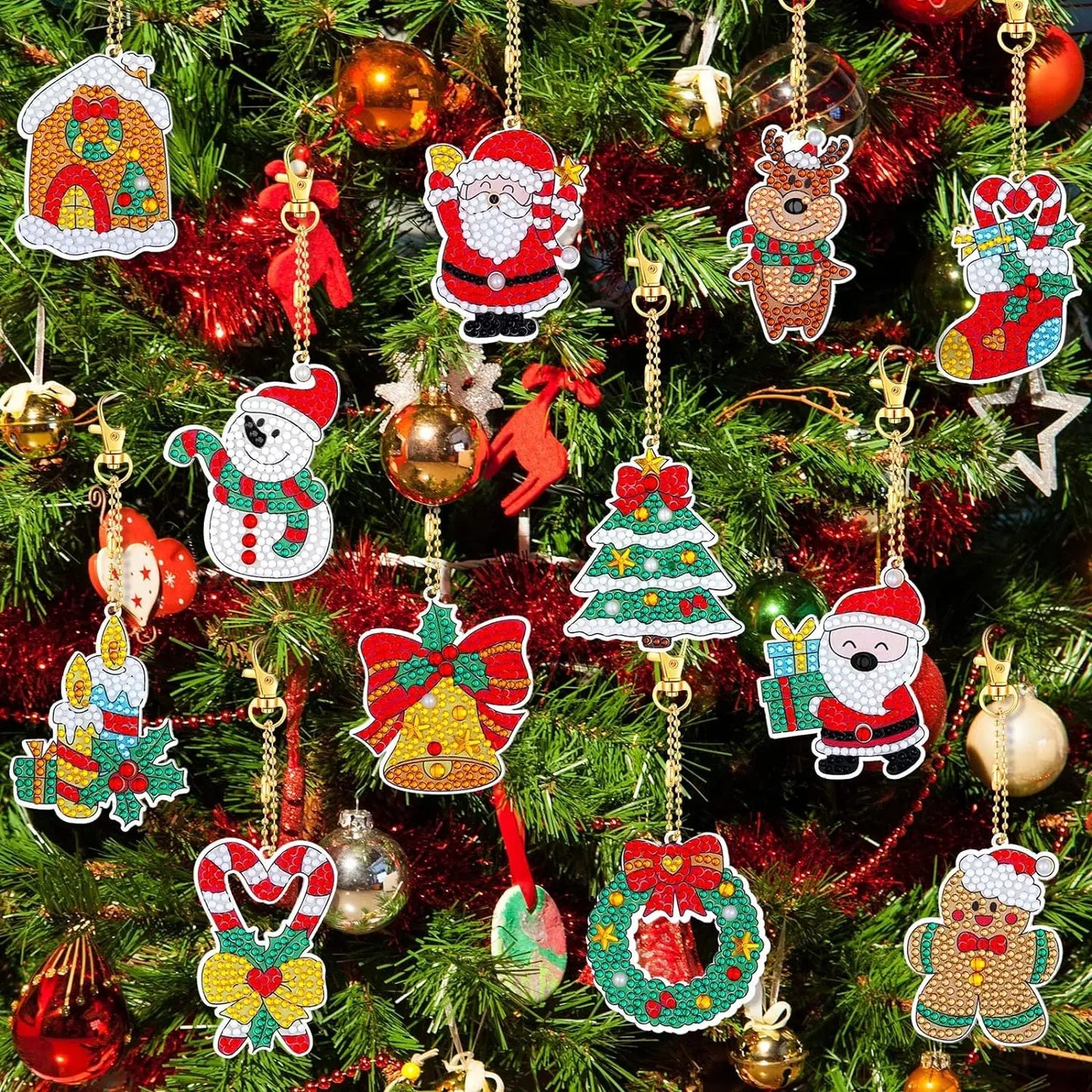 Chaveiros Pintura Terapêutica com Diamantes -Feliz Natal - Kit com 12