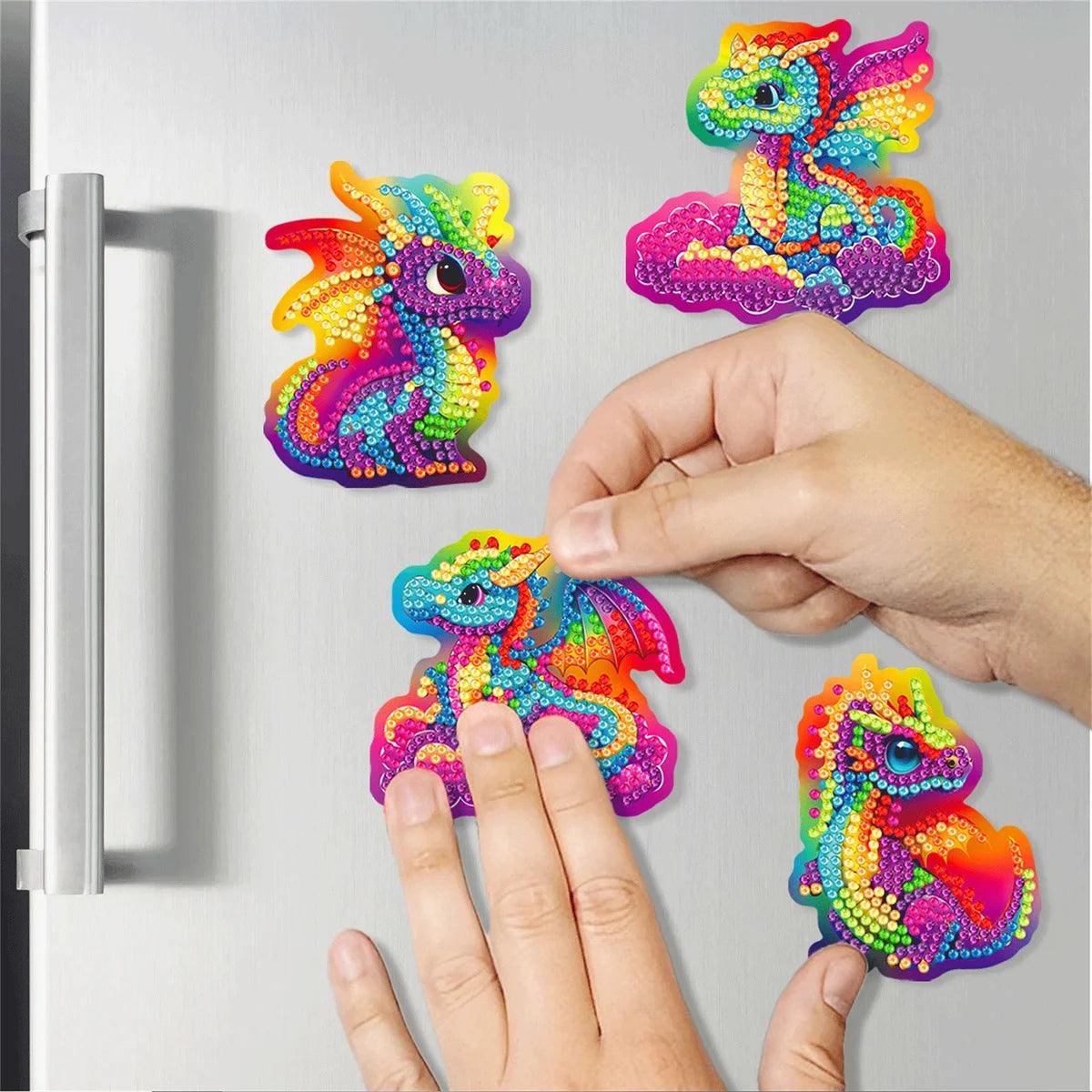 Adesivos Magnéticos para Geladeira - Pintura Terapêutica com Diamantes - Dragões - Kit com 6