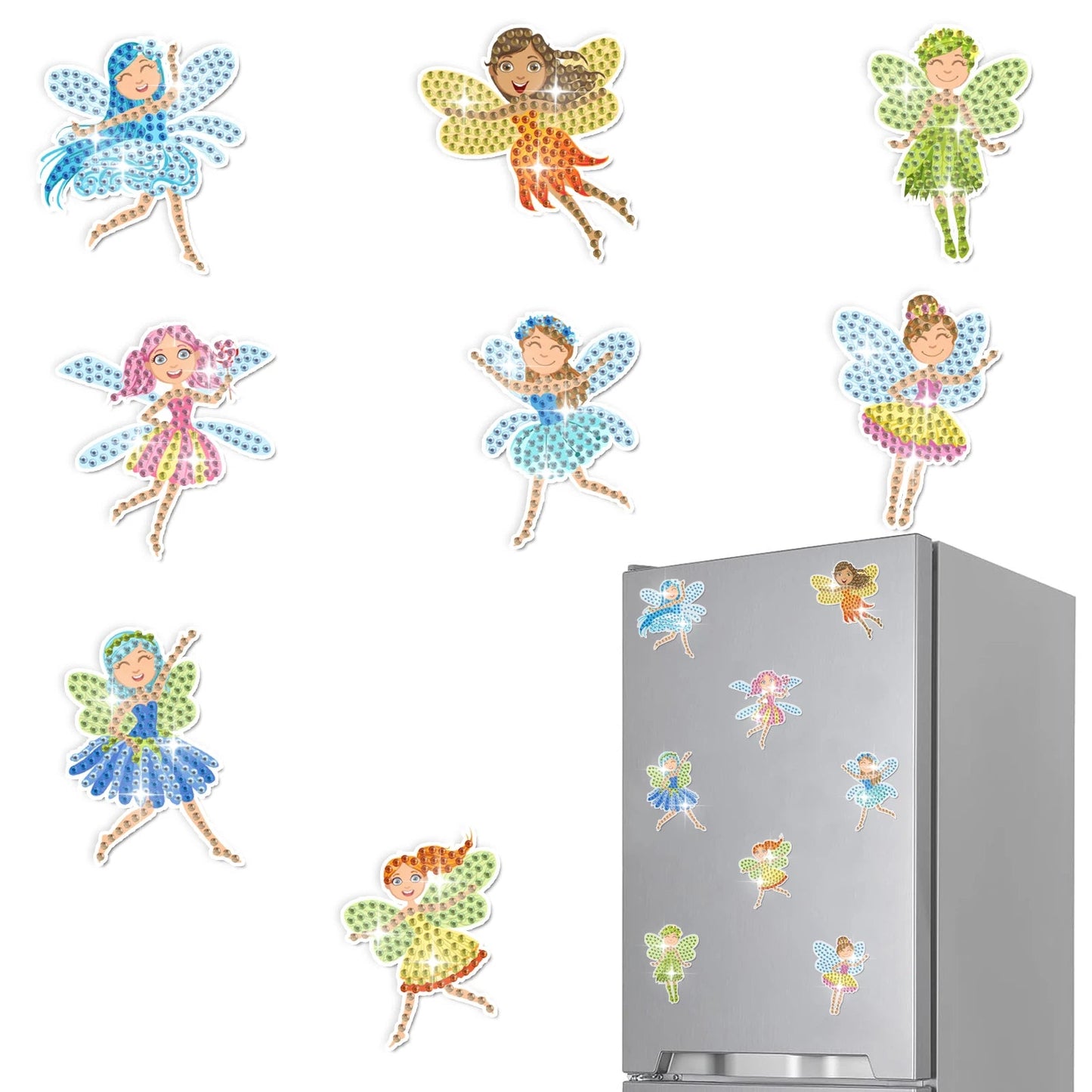 Adesivos Magnéticos ( Ímã de Geladeira) - Kit com 8 - Pintura Terapêutica com Diamantes - Fadas