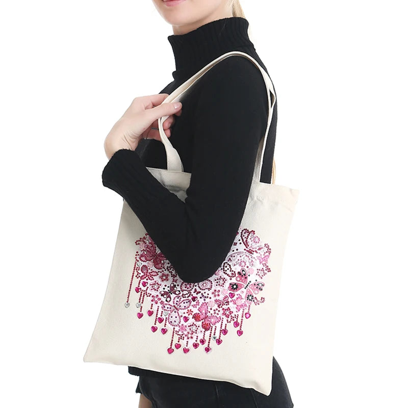 Pintura Terapêutica com Diamantes - Bolsa EcoBag - Árvore Rosa