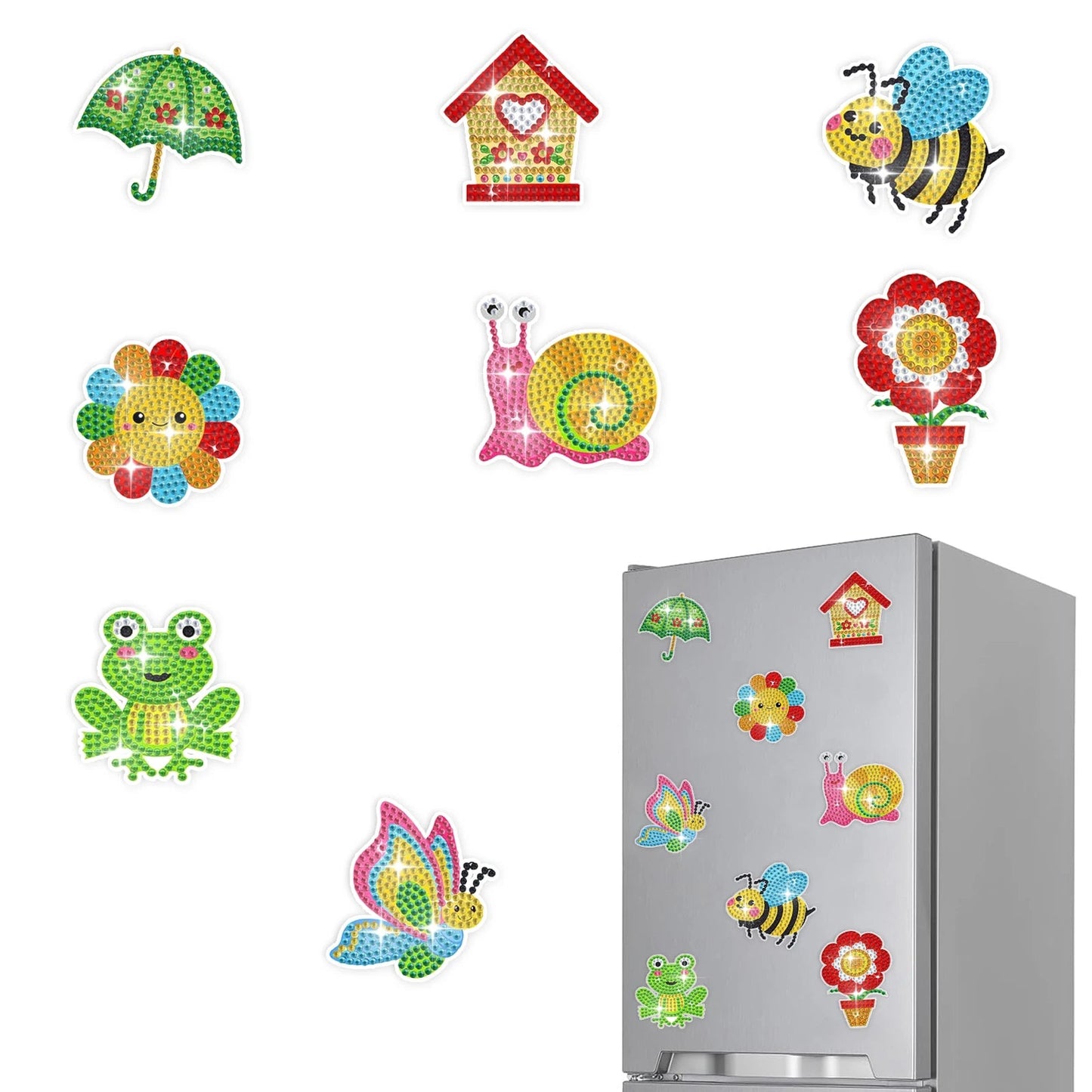 Adesivos Magnéticos ( Ímã de Geladeira) - Kit com 8 - Pintura Terapêutica com Diamantes - Jardim