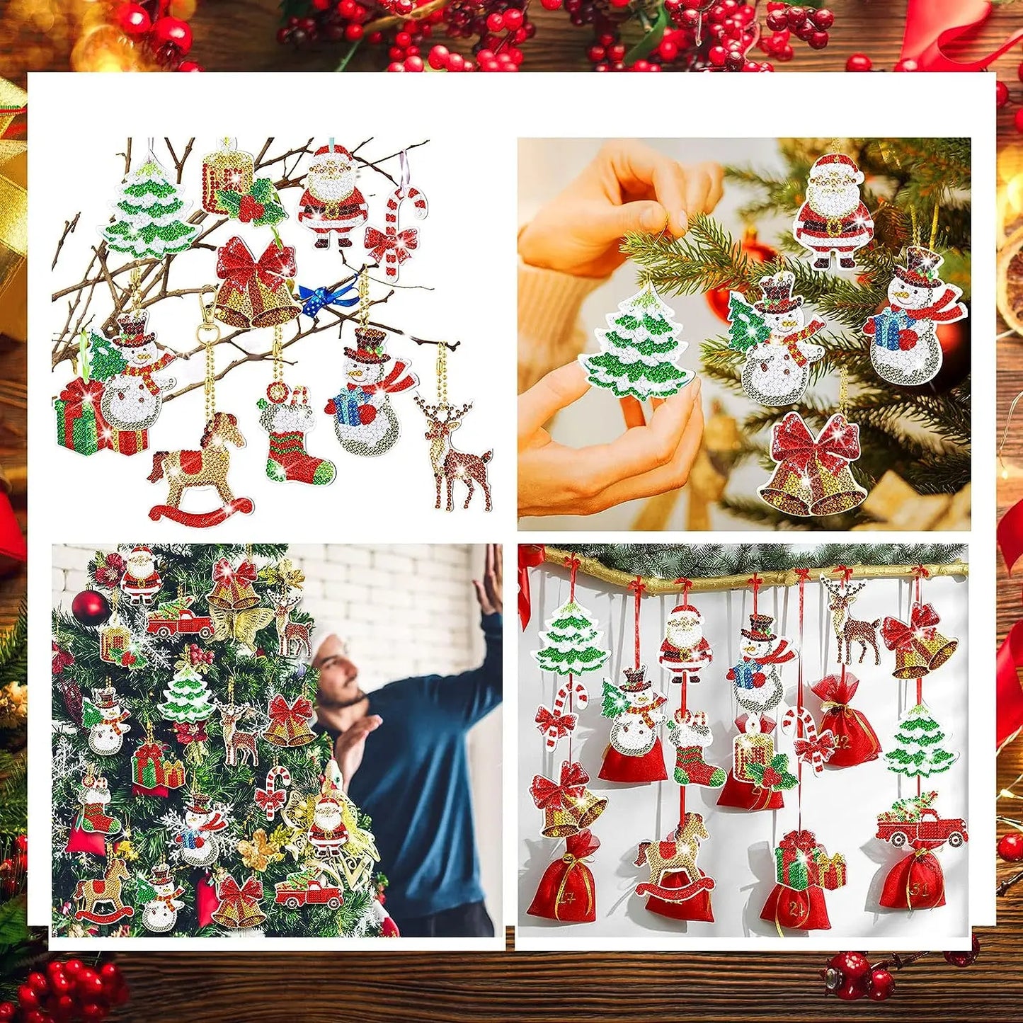 Chaveiros Pintura Terapêutica com Diamantes - Natal - Kit com 12