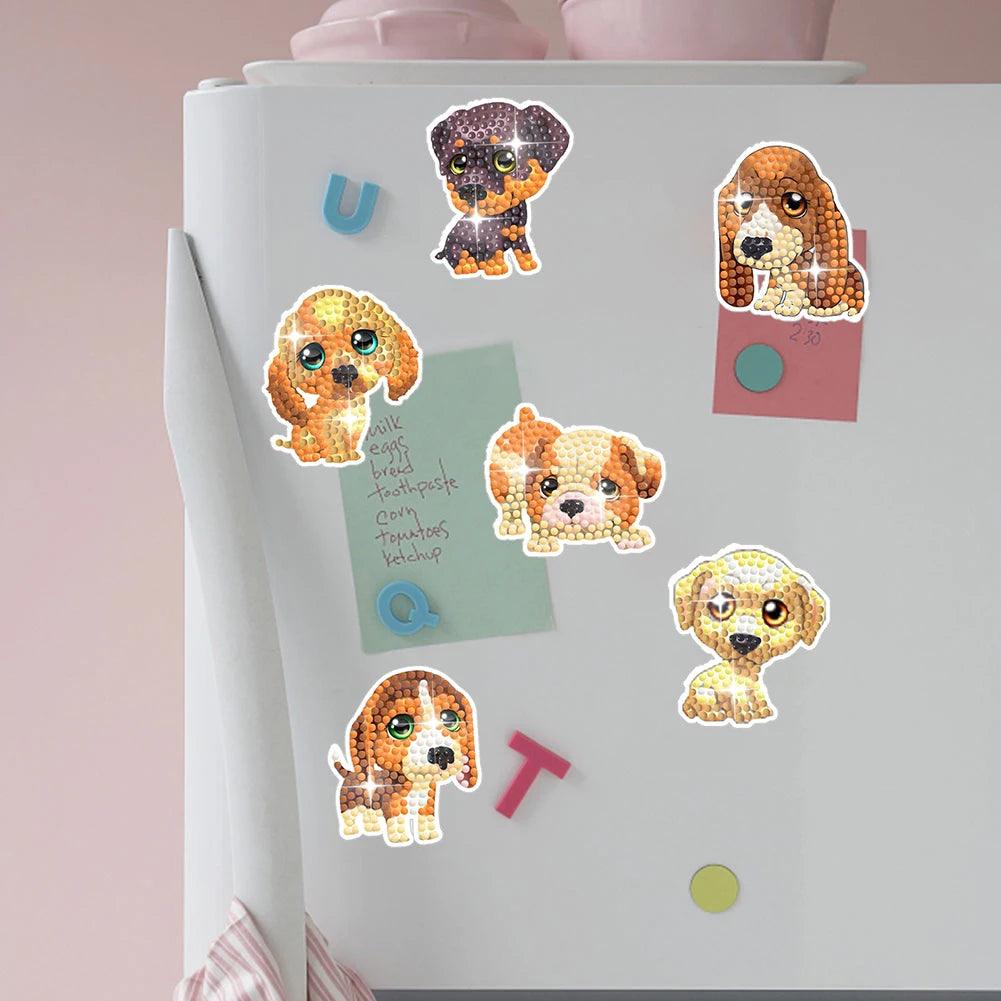 Adesivos Magnéticos ( Ímã de Geladeira) - Kit com 6 - Pintura Terapêutica com Diamantes - Dogs