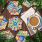 Pintura Terapêutica com Diamantes - Porta Copos Hexagonais (7 Unidades) - Mandala Iluminada