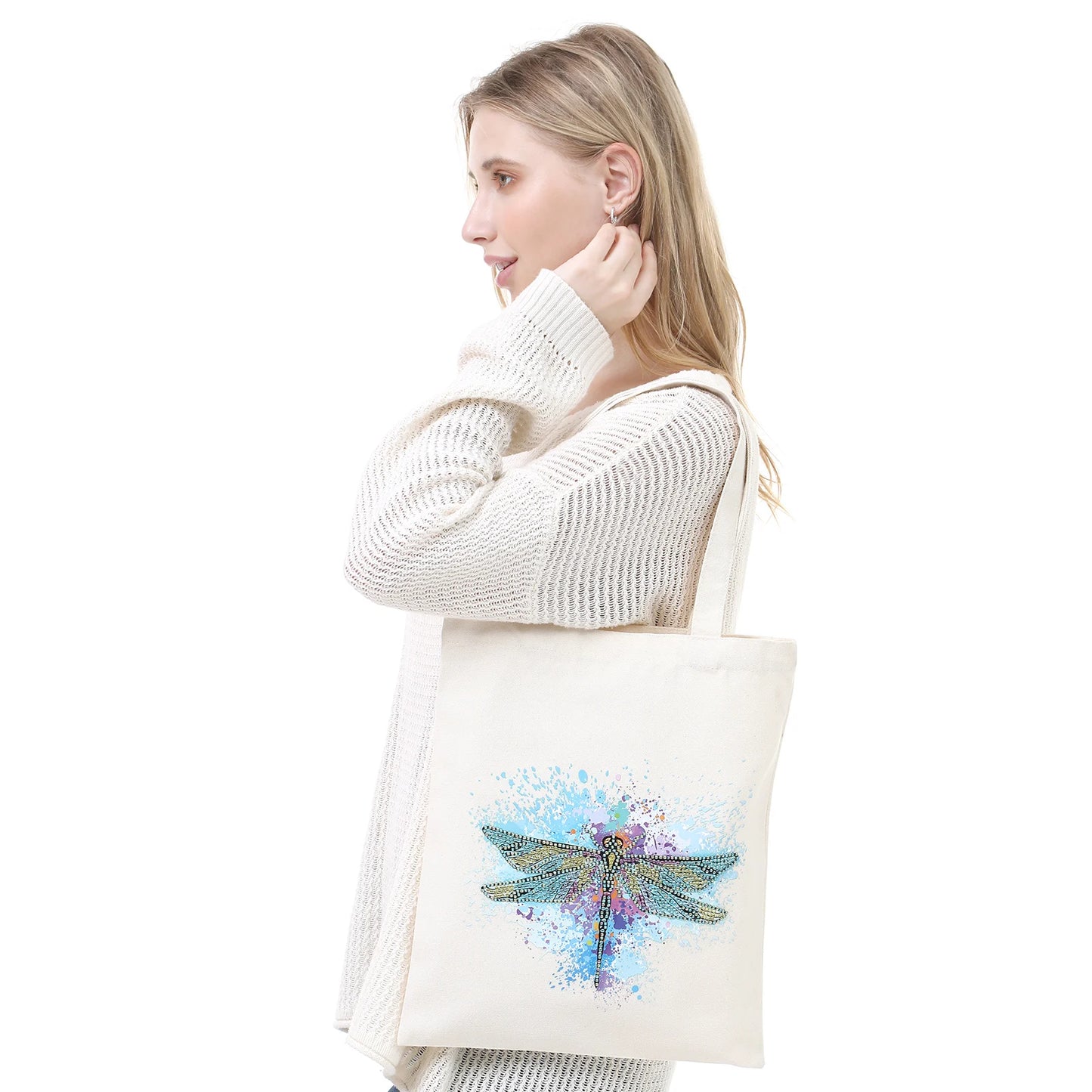 Pintura Terapêutica com Diamantes - Bolsa EcoBag - Libélula Azul