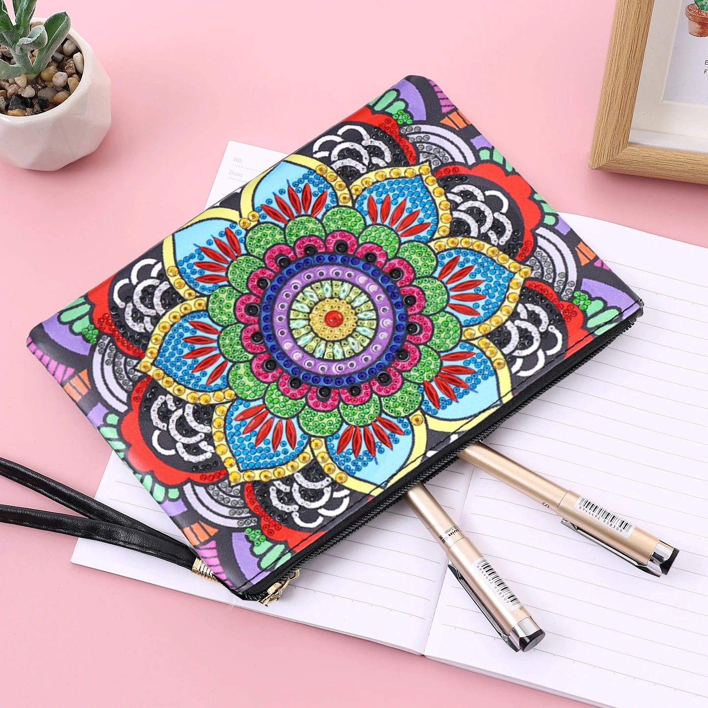 Pintura Terapêutica com Diamantes - Bolsa Mandala Colorida  - Tela 100% Preenchida
