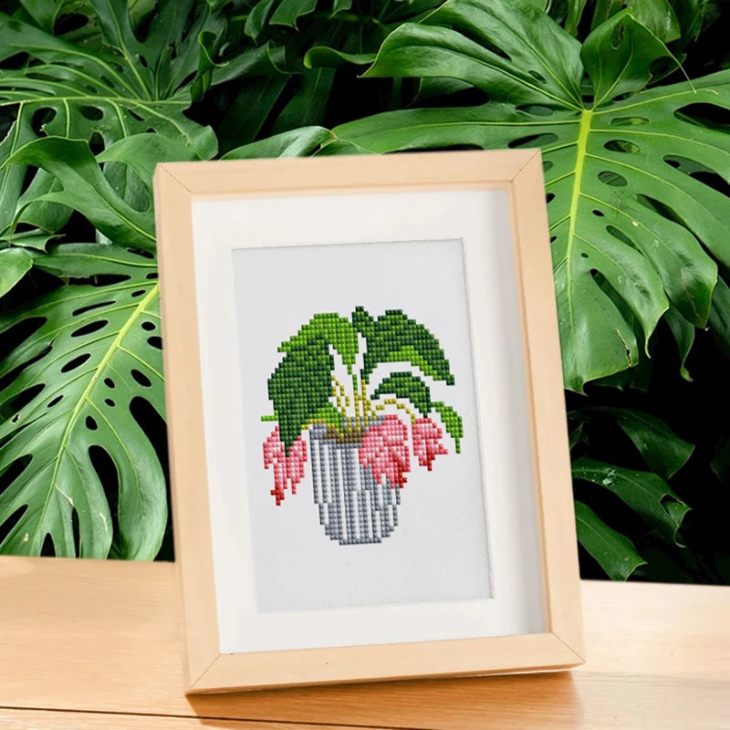 Mini Telas - Conjunto com 12 pcs - Kit Pintura Terapêutica com Diamantes - Pinturinhas Plantas