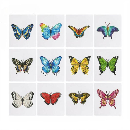 Mini Telas - Conjunto com 12 pcs - Kit Pintura Terapêutica com Diamantes - Pinturinhas Borboletas