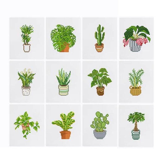 Mini Telas - Conjunto com 12 pcs - Kit Pintura Terapêutica com Diamantes - Pinturinhas Plantas