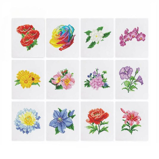 Mini Telas - Conjunto com 12 pcs - Kit Pintura Terapêutica com Diamantes - Pinturinhas Flores