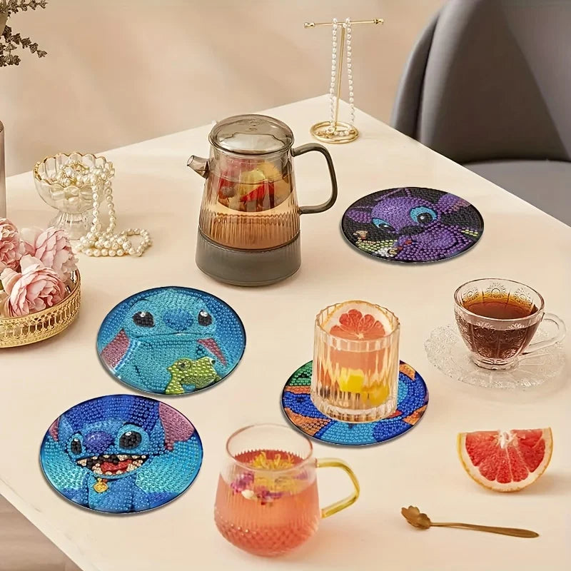 Pintura Terapêutica com Diamantes - Porta Copos (5 Unidades) - Stitch C