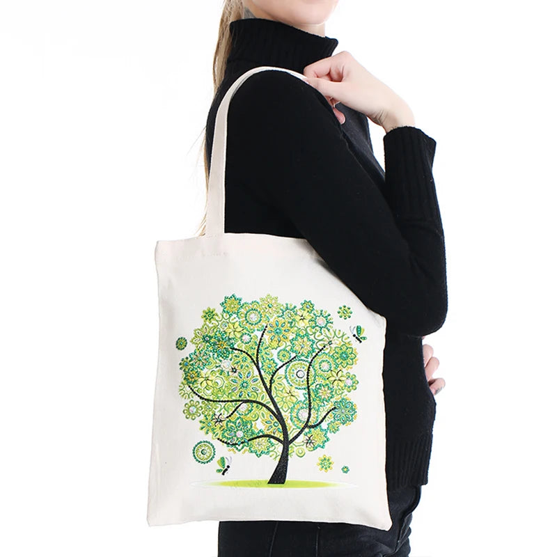 Pintura Terapêutica com Diamantes - Bolsa EcoBag - Árvore Verde