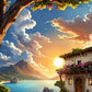 Pintura Terapêutica com Diamantes - Por do Sol Romântico - Tela 100% Preenchida