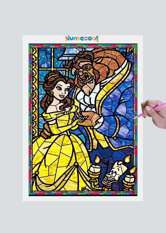 Pintura Terapêutica com Diamantes - Bela e a Fera- Tela 100% Preenchida - Numecora