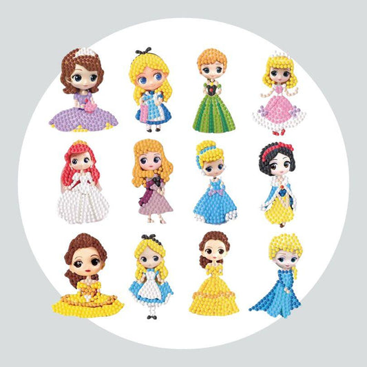 Pintura Terapêutica com Diamantes - Stickers 12Un - Diamante Redondo - Princesas