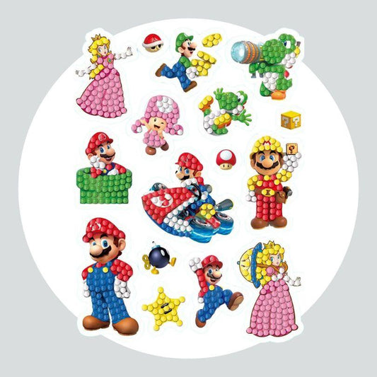Pintura Terapêutica com Diamantes - Stickers 16Un - Diamante Redondo - Super Mario