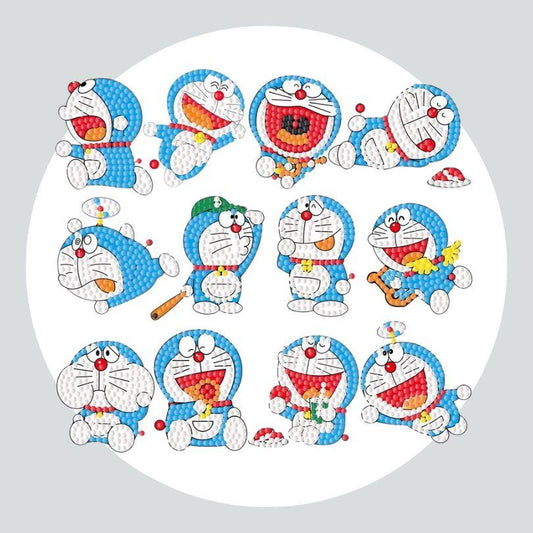 Pintura Terapêutica com Diamantes - Stickers 12Un - Diamante Redondo - Doraemon