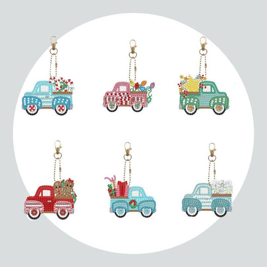 Chaveiros Pintura Terapêutica com Diamantes - Caminhões de Presentes  - Kit com 6