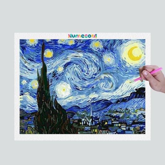 Pintura Terapêutica com Diamantes - Noite Estrelada de Van Gogh - Tela 100% Preenchida