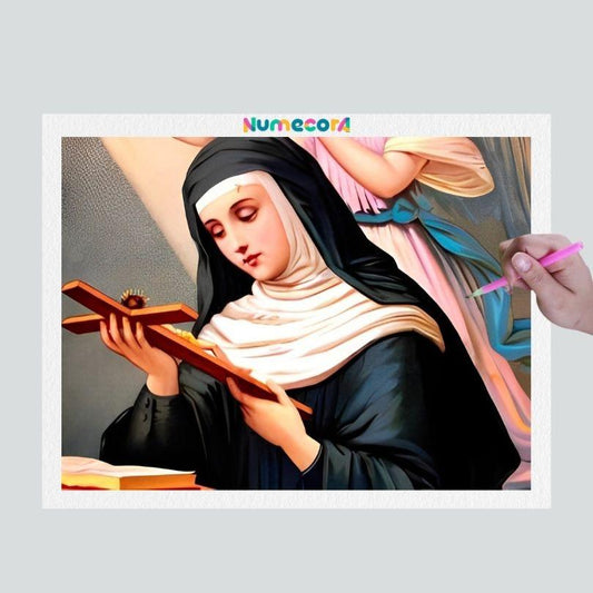 Pintura Terapêutica com Diamantes - Santa Rita de Cassia - Tela 100% Preenchida
