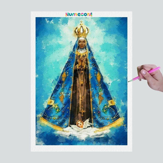 Pintura Terapêutica com Diamantes - Nossa Senhora Aparecida - Tela 100% Preenchida