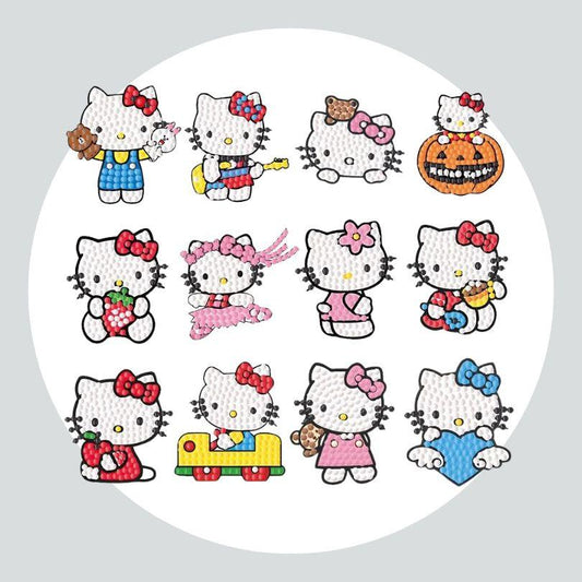 Pintura Terapêutica com Diamantes - Stickers 12Un - Diamante Redondo - Hello Kitty