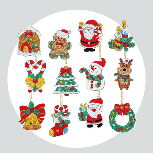 Chaveiros Pintura Terapêutica com Diamantes -Feliz Natal - Kit com 12