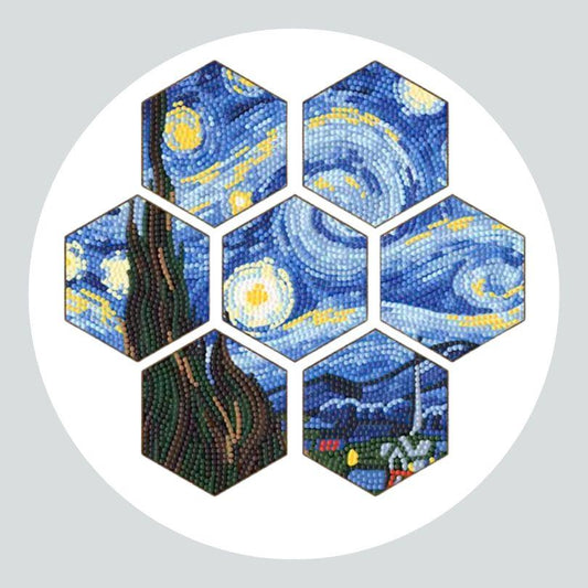 Pintura Terapêutica com Diamantes - Porta Copos Hexagonais (7 Unidades) - Van Gogh