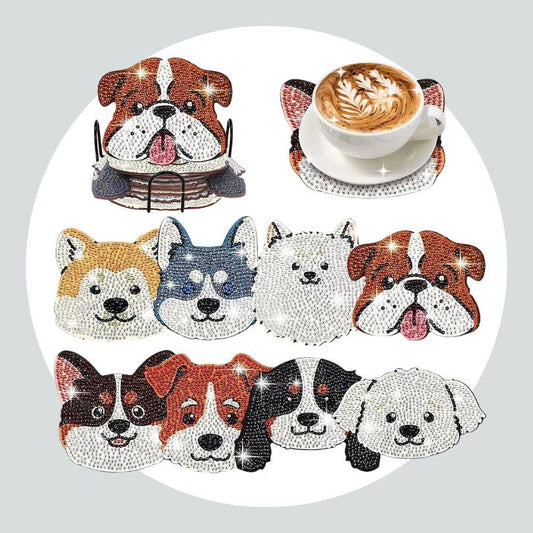 Pintura Terapêutica com Diamantes - Porta Copos  (8 Unidades) - Dogs Fofinhos