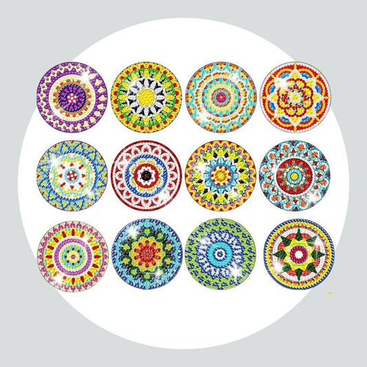 Adesivos Magnéticos ( Ímã de Geladeira) - Kit com 12 - Pintura Terapêutica com Diamantes - Mandalas