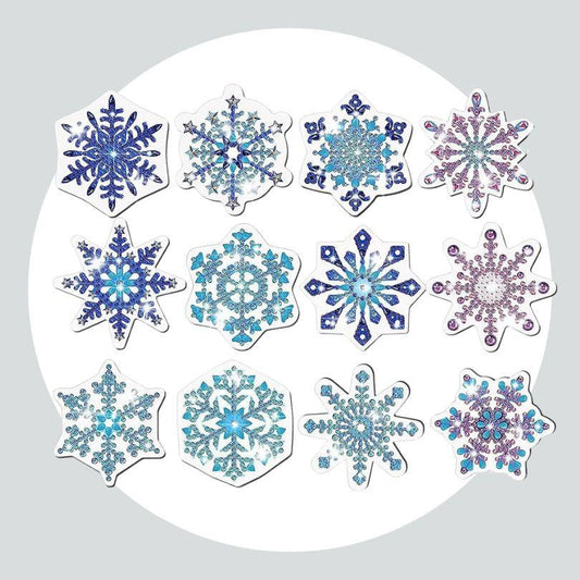 Adesivos Magnéticos ( Ímã de Geladeira) - Kit com 12 - Pintura Terapêutica com Diamantes - Flocos de Neve