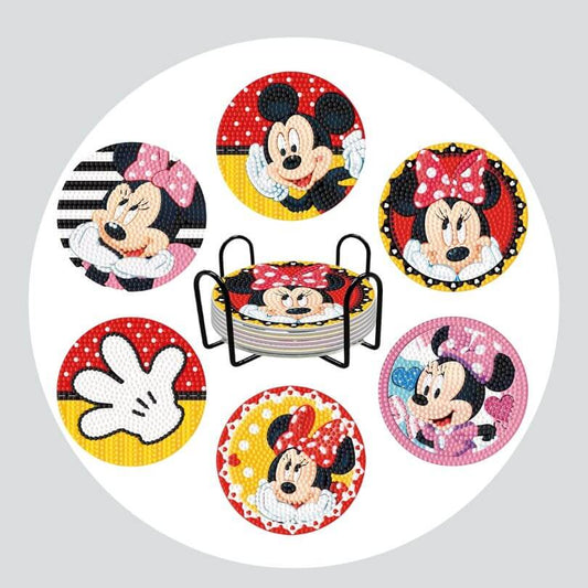 Pintura Terapêutica com Diamantes - Porta Copos (6 Unidades) - Mickey e Minnie