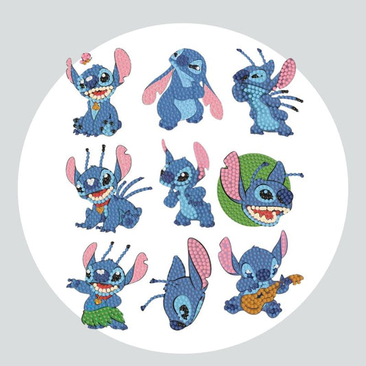 Pintura Terapêutica com Diamantes - Stickers 9Un - Diamante Redondo - Stitch