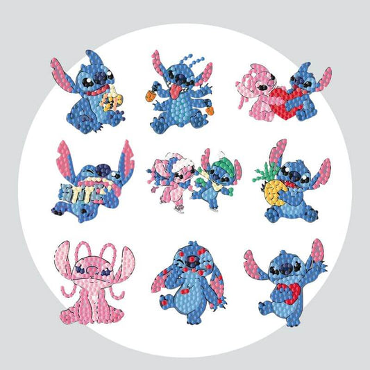 Pintura Terapêutica com Diamantes - Stickers 9Un - Diamante Redondo - Stitch e Namorada