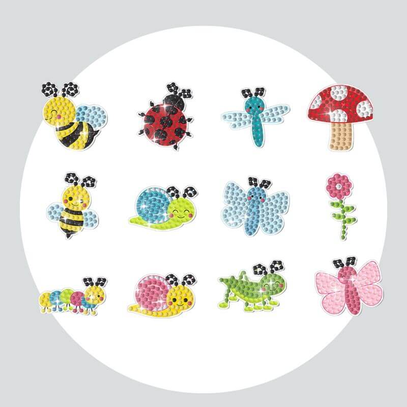Adesivos Magnéticos ( Ímã de Geladeira) - Kit com 12 - Pintura Terapêutica com Diamantes - Animais do Jardim