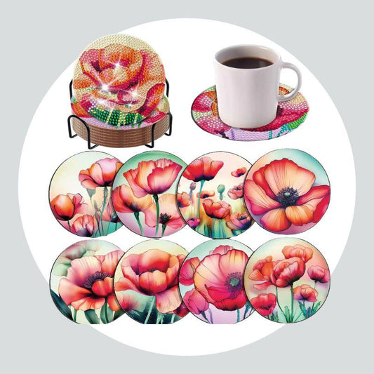Pintura Terapêutica com Diamantes - Porta Copos (8 unidades) - Flores